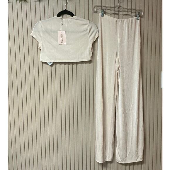 Missguided Acetate Slinky Long Sleeve Two-Piece Set Light Pink Size 8 - Picture 2 of 6